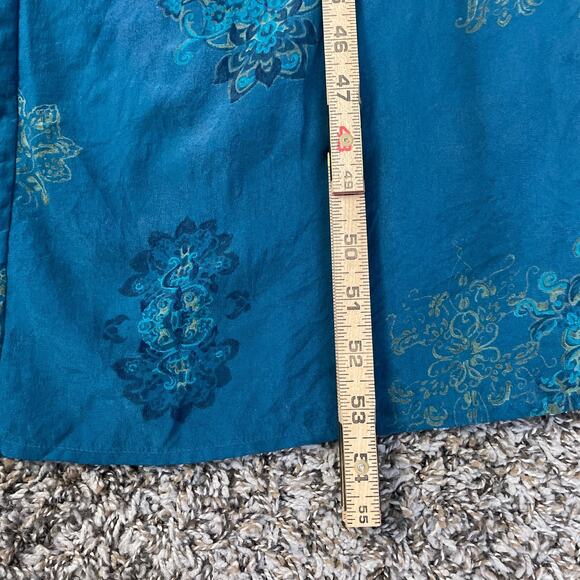 Boho Maxi Dress Plus Size 1X Blue Brocade Print Pure Silk Sleeveless Hippie Vtg - Picture 15 of 16
